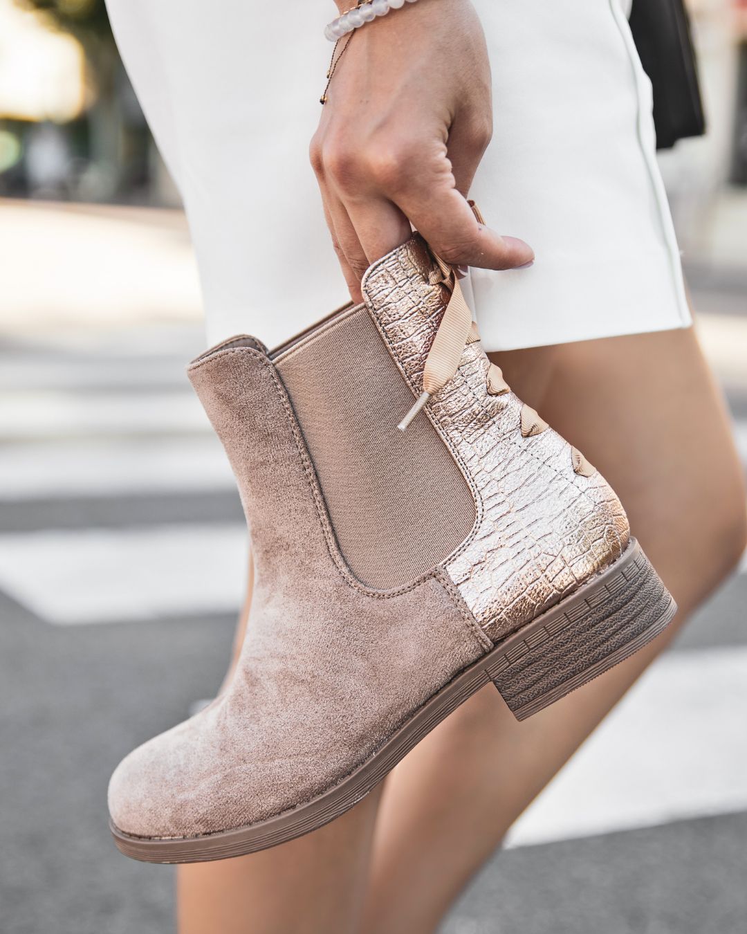 Bottines femme taupe avec ruban Clara