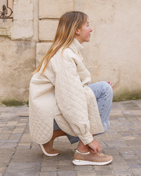 Basket femme compensée taupe à lacets - Yasmine