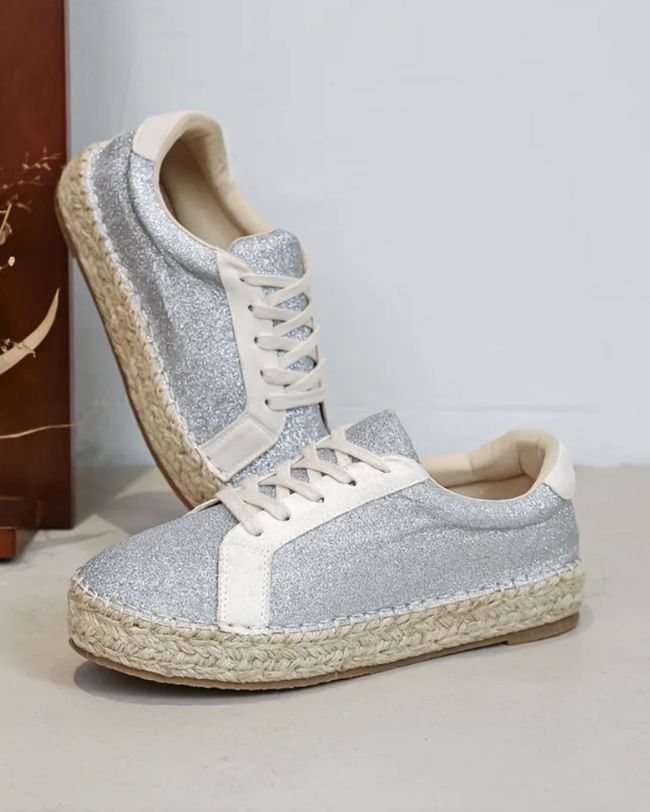 Basket espadrille femme argentée à lacets - Mélodie