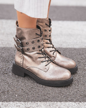 Bottines femme taupe rangers à lacets - Vanessa