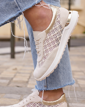 Basket femme compensée beige à lacets - Yasmine