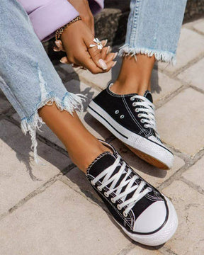 Basket femme en toile noire à lacets - Sandra - Casual Mode