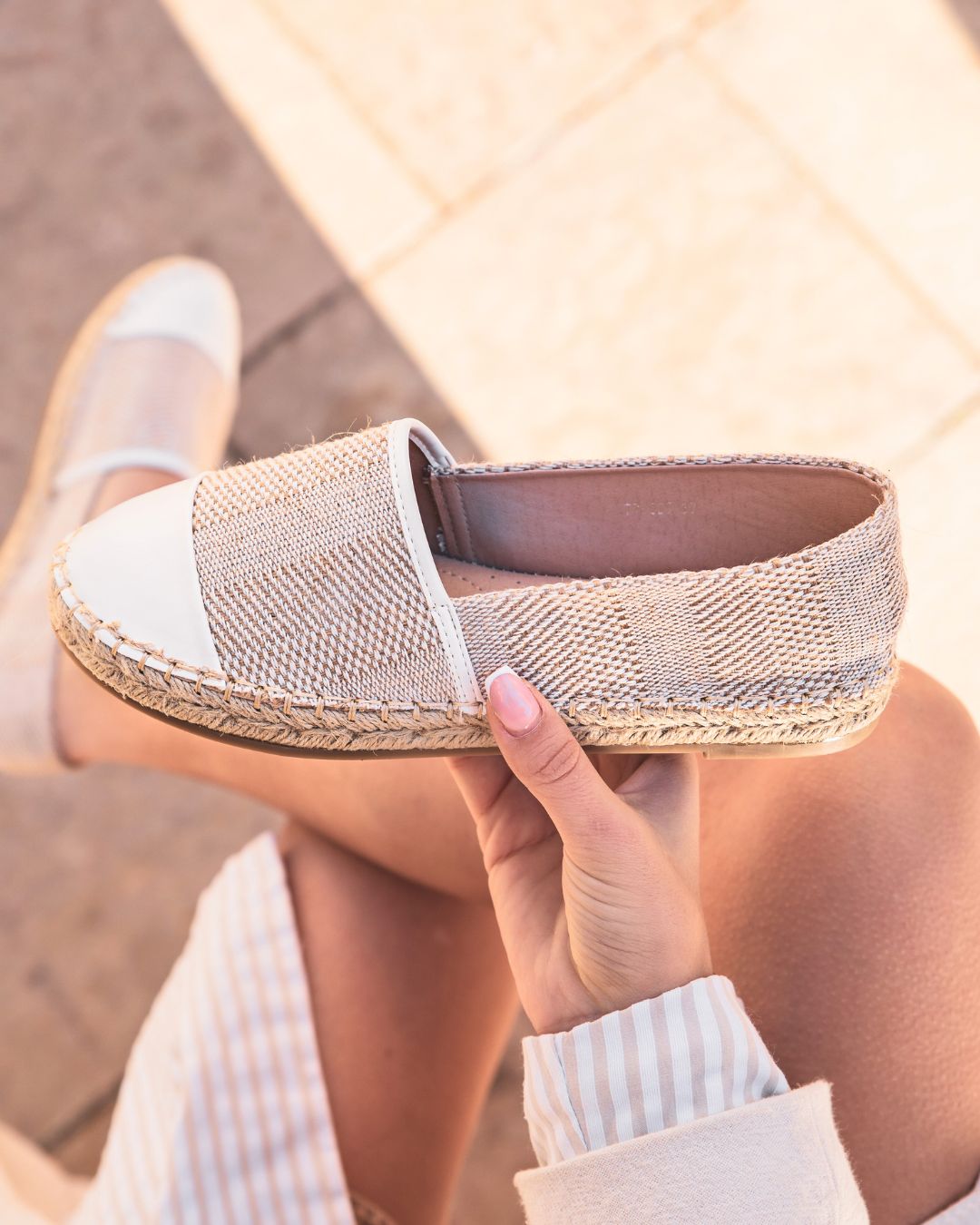 Sandale femme espadrille blanche et beige - Jenny - Casualmode.fr