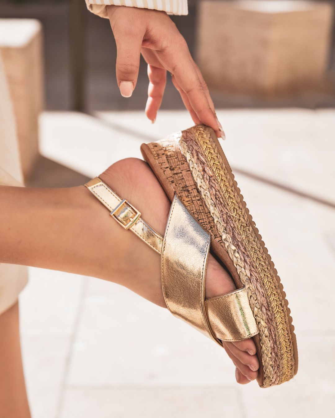 Sandale femme compensée doré - Elisa