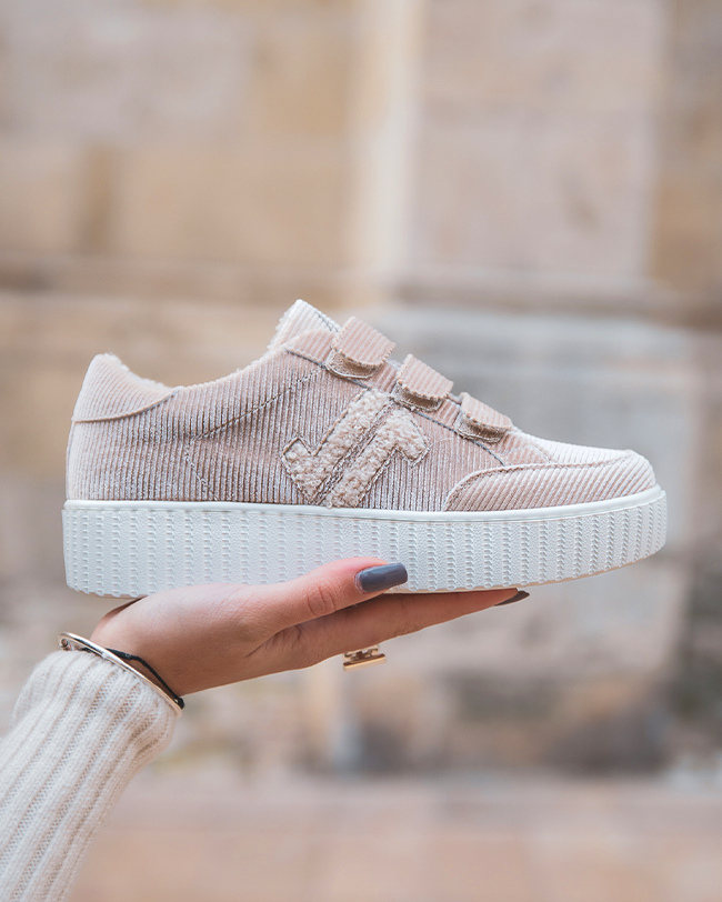 Basket femme beige creepers à scratch - CL70 BEIGE - Casual Mode