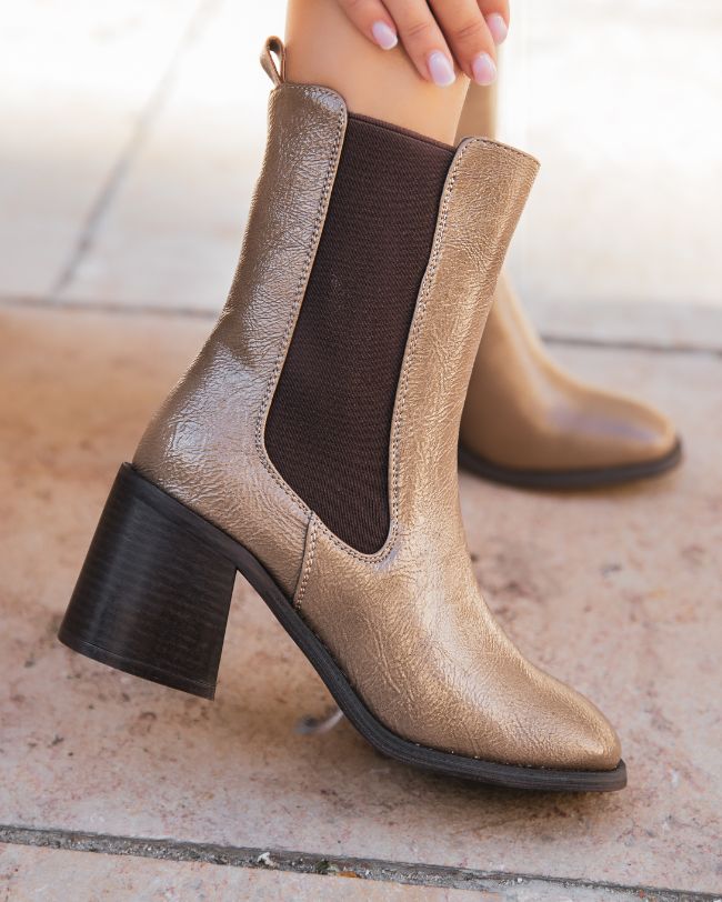 Bottines femme taupe à talon - Layla - Casual Mode