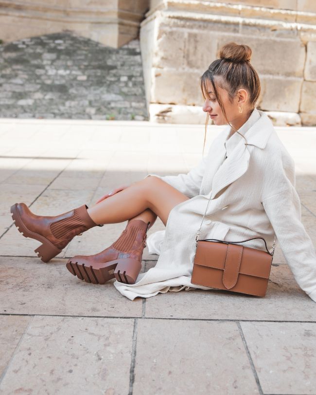 Bottines femme camel chaussettes à talon - Cindy - Casual Mode