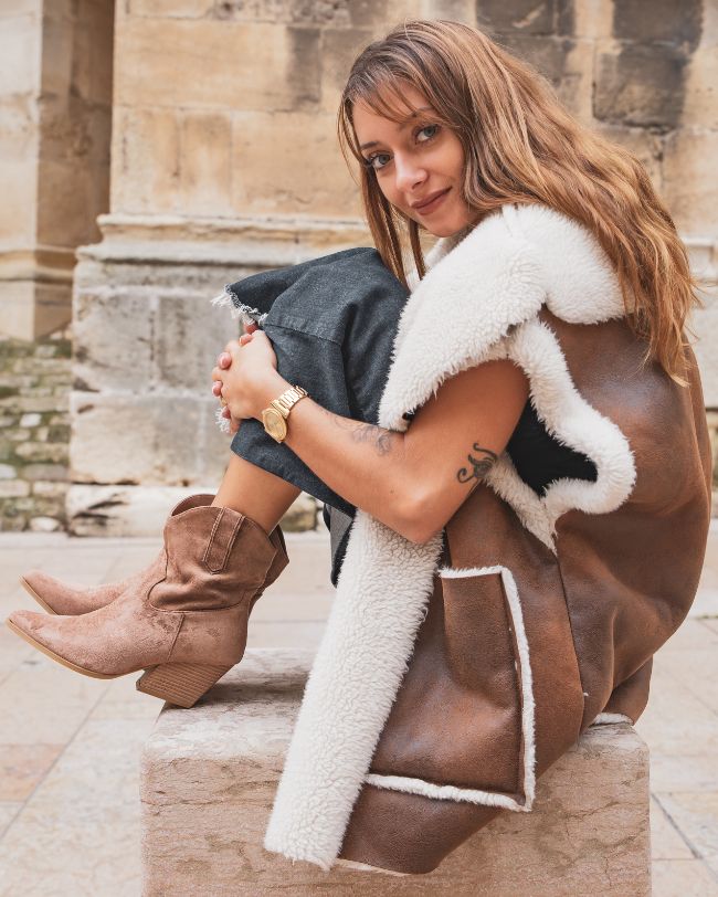 Bottines femme camel à talon - Anae - Casual Mode