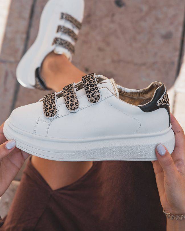 Basket blanche scratch leopard online