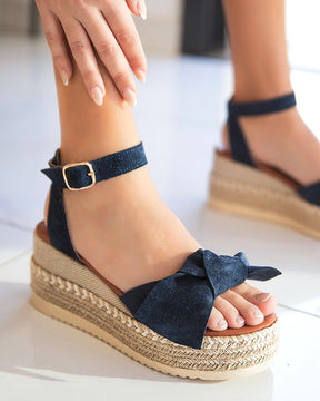 Sandale femme compensée CUIR bleue - MJNP98 - Casualmode.fr