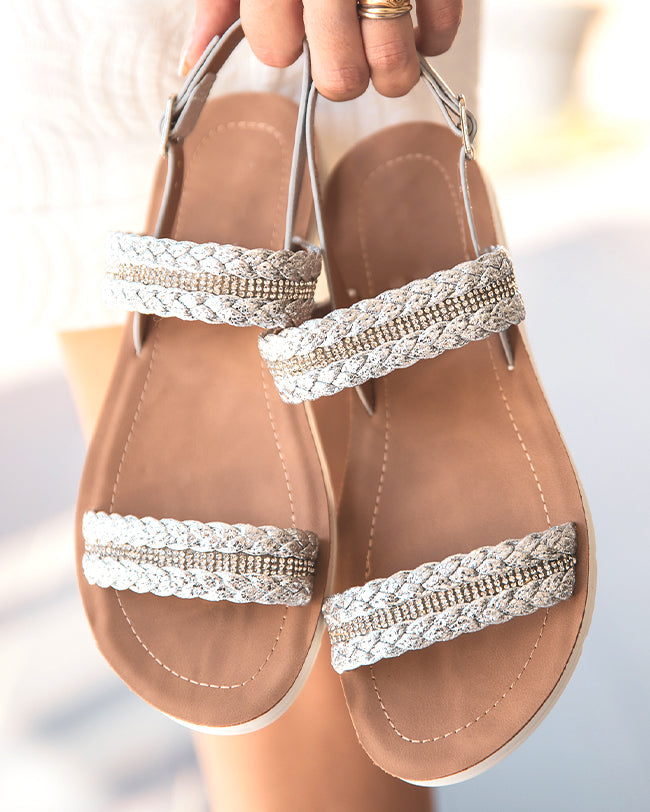 Sandale plate femme confort argentée - Rosie - Casual Mode