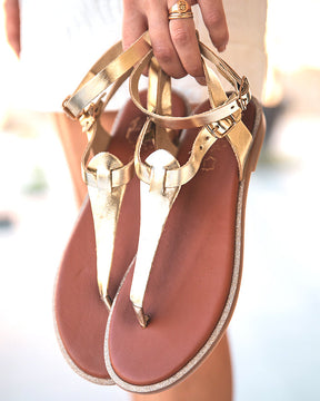 Sandale plate en CUIR doré - femme - MJNP-85 - Casualmode.fr